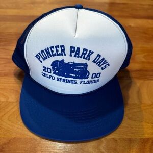 Vtg Y2K SnapBack Trucker Hat Pioneer Park Days Zoloft Springs FL Blue 2000 OSFA